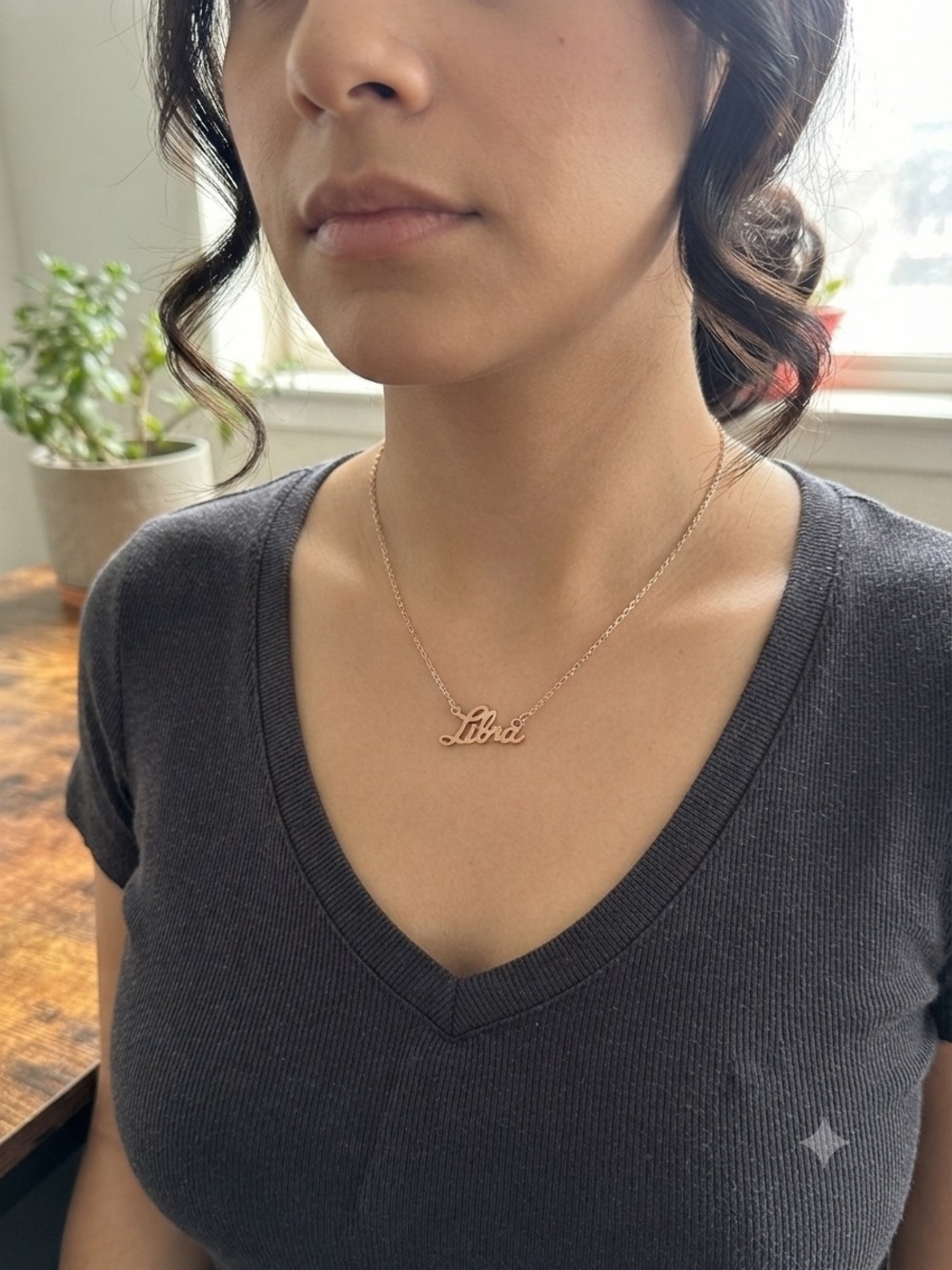 Libra Script Necklace in Gold Tone - Personalized Zodiac Pendant